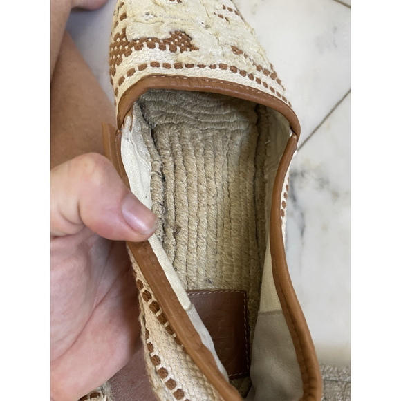 Tory Burch Shaw Flat Espadrille Sandals Slip On Logo Beige US Size 8 Women - Picture 12 of 15